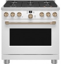 C2Y366P5TG2 Cafe 36 inch Dual Fuel Commercial Style Range with 6 Burners Matte White