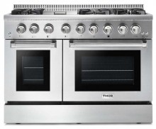 HRD4803U Thor Kitchen 48 inch Double Oven Dual Fuel Range with 6 Sealed Burners and Griddle